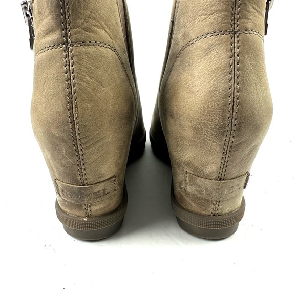 Sorel Joan Of Arc Bootie 9 Brown Tan Wedge Ankle Boots Womens Zip Up - Picture 5 of 8